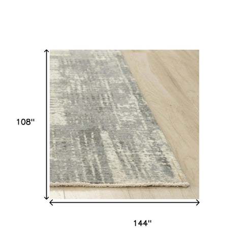 9' X 12' Gray And Light Gray New Zealand Lambs Wool Abstract Hand Carved Handmade Area Rug
