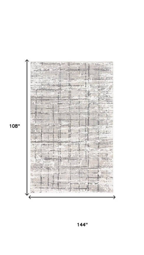 9' X 12' Ivory And Gray New Zealand Lambs Wool Abstract Hand Carved Handmade Area Rug