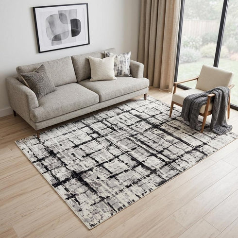 5' X 8' Black Ivory And Natural New Zealand Lambs Wool Abstract Hand Carved Handmade Area Rug