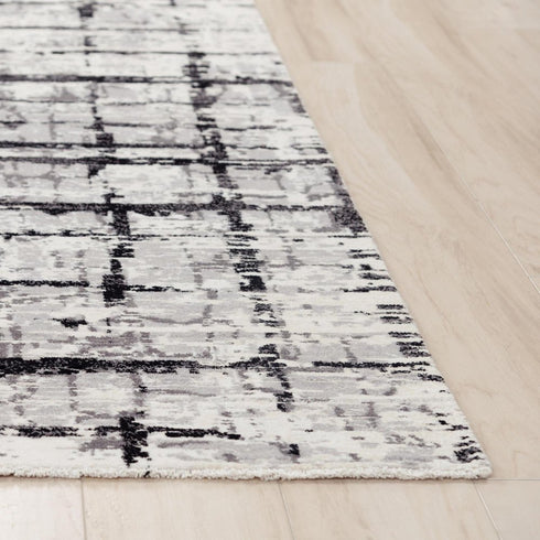 8' X 10' Black Ivory And Natural New Zealand Lambs Wool Abstract Hand Carved Handmade Area Rug