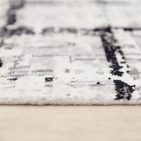 8' X 10' Black Ivory And Natural New Zealand Lambs Wool Abstract Hand Carved Handmade Area Rug