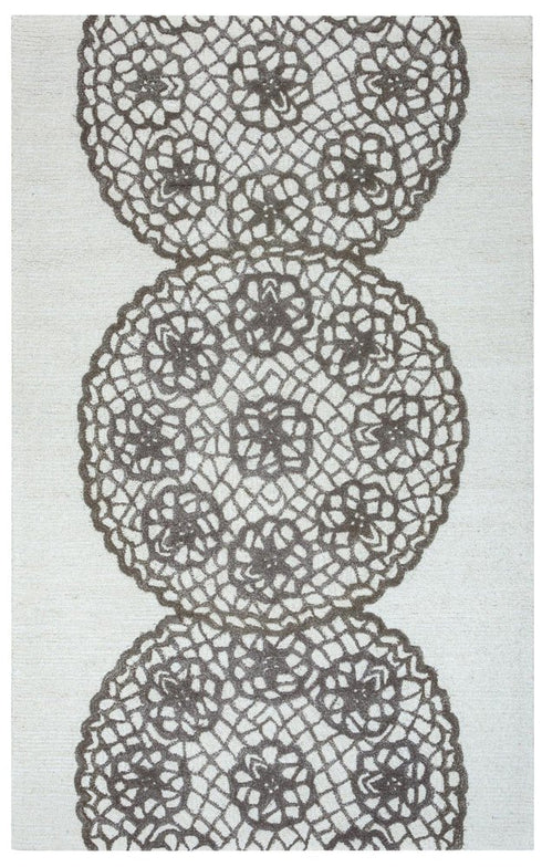 8' X 10' White And Ivory Wool Geometric Hand Tufted Area Rug