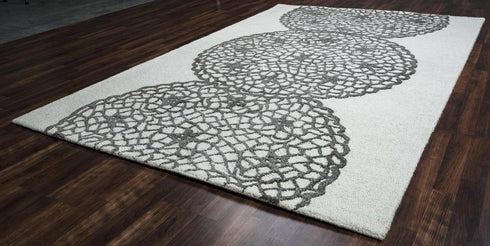 8' X 10' White And Ivory Wool Geometric Hand Tufted Area Rug