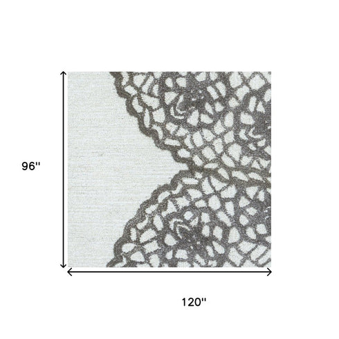 8' X 10' White And Ivory Wool Geometric Hand Tufted Area Rug