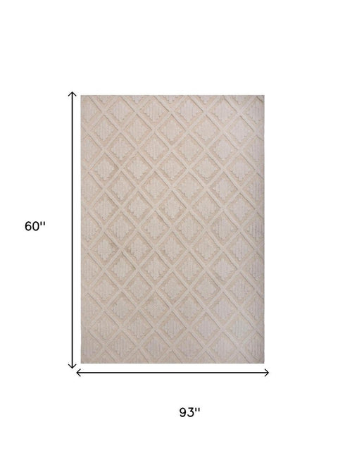 5' X 8' Ivory And Beige Wool Geometric Hand Tufted Area Rug