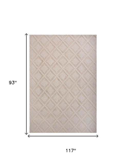 8' X 10' Ivory And Beige Wool Geometric Hand Tufted Area Rug