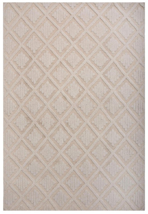 9' X 12' Ivory And Beige Wool Geometric Hand Tufted Area Rug