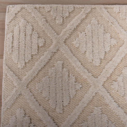 9' X 12' Ivory And Beige Wool Geometric Hand Tufted Area Rug