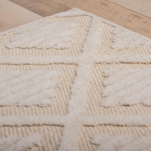 9' X 12' Ivory And Beige Wool Geometric Hand Tufted Area Rug