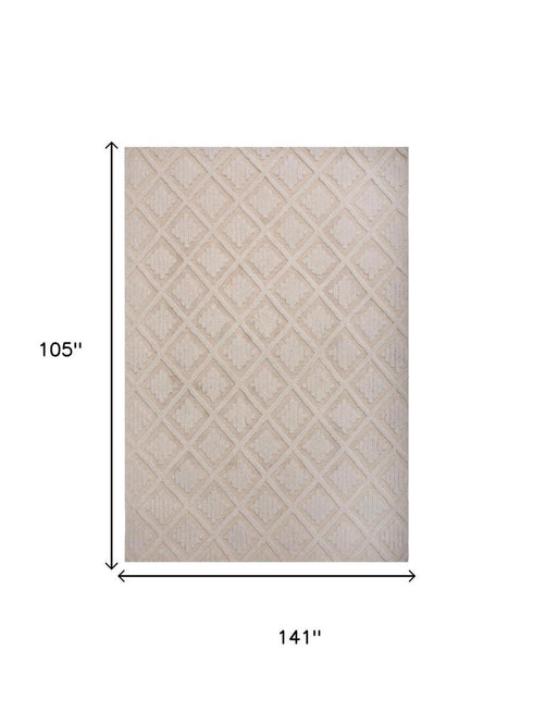 9' X 12' Ivory And Beige Wool Geometric Hand Tufted Area Rug