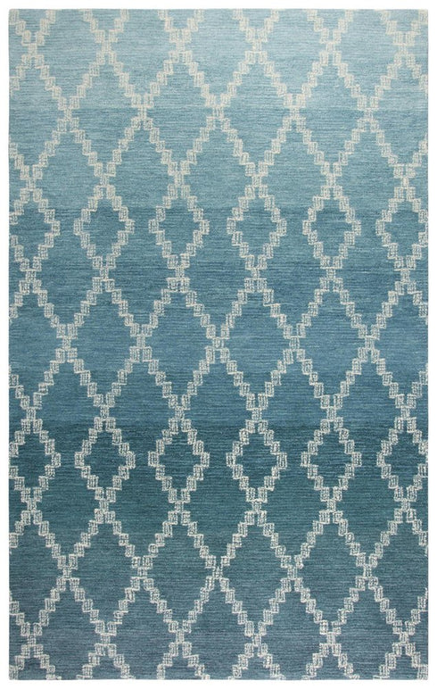 8' X 10' Teal And Blue Wool Trellis Hand Tufted Area Rug