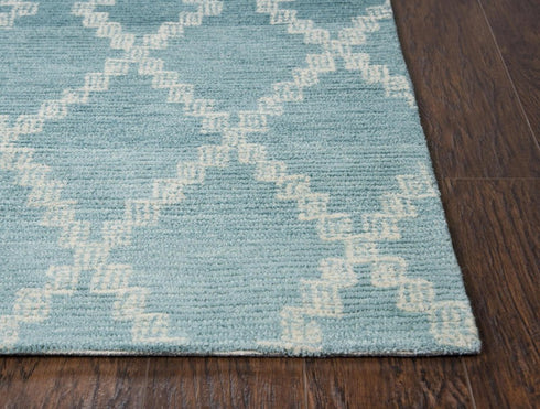 8' X 10' Teal And Blue Wool Trellis Hand Tufted Area Rug