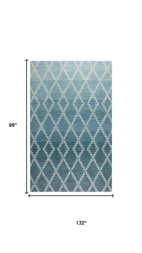 8' X 10' Teal And Blue Wool Trellis Hand Tufted Area Rug
