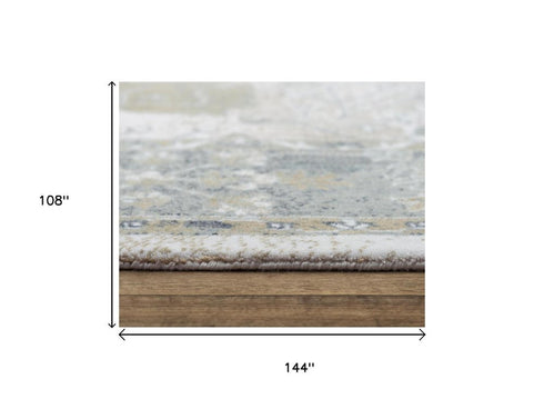 9' X 12' Ivory And Beige Oriental Hand Carved Handmade Area Rug