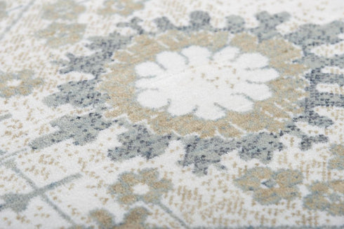 8' Ivory And Beige Oriental Hand Carved Handmade Area Rug
