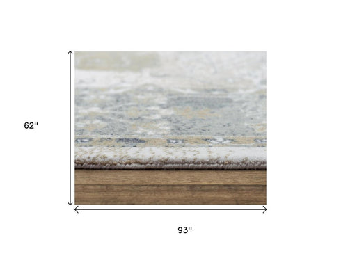 5' X 8' Ivory And Beige Oriental Hand Carved Handmade Area Rug
