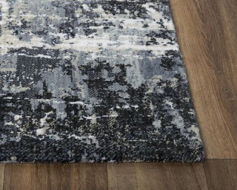8' Gray Charcoal Beige And Ivory Abstract Hand Carved Handmade Area Rug