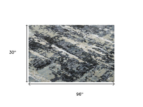 8' Gray Charcoal Beige And Ivory Abstract Hand Carved Handmade Area Rug