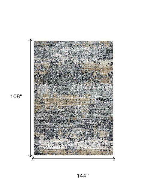 9' X 12' Gray Light Gray Brown Beige And Ivory Abstract Hand Carved Handmade Area Rug