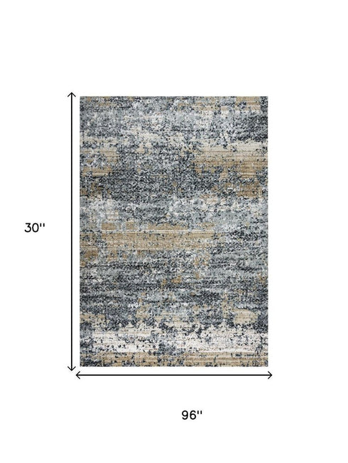 8' Gray Light Gray Brown Beige And Ivory Abstract Hand Carved Handmade Area Rug