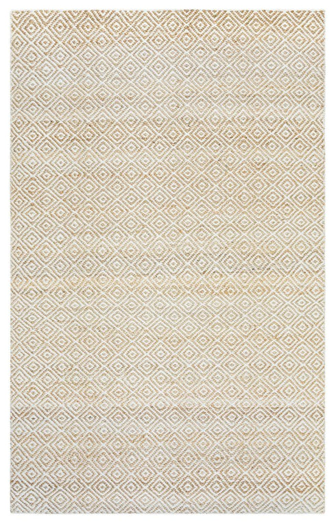 8' Natural And Beige Wool Geometric Hand Woven Area Rug