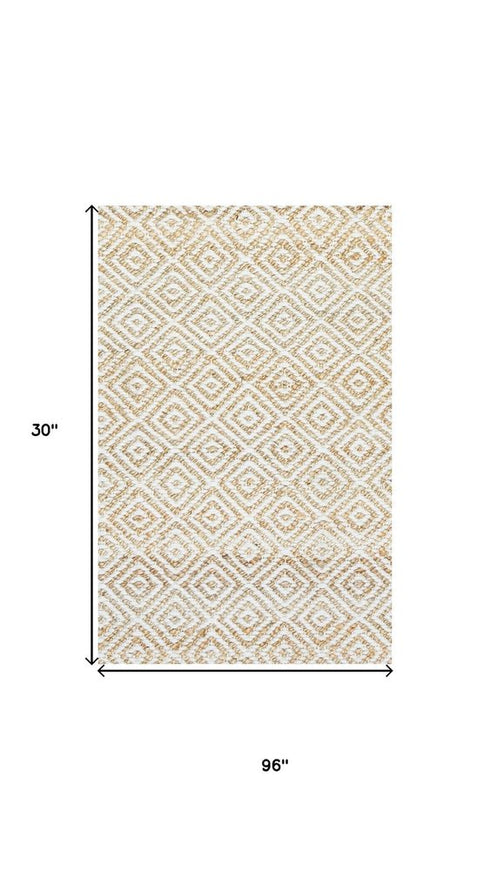 8' Natural And Beige Wool Geometric Hand Woven Area Rug