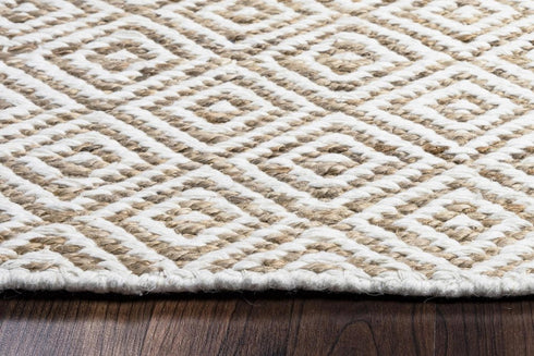 5' X 8' Natural And Beige Wool Geometric Hand Woven Area Rug