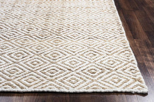 8' X 10' Natural And Beige Wool Geometric Hand Woven Area Rug