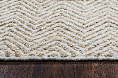 5' X 8' Natural And Beige Wool Chevron Hand Woven Area Rug