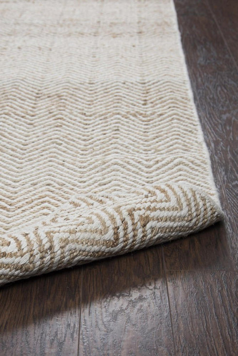 5' X 8' Natural And Beige Wool Chevron Hand Woven Area Rug