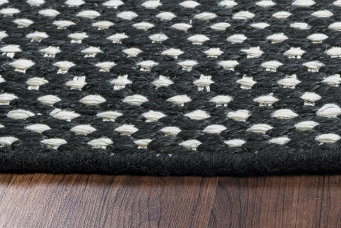 8' Black And Ivory Wool Polka Dot Hand Woven Area Rug