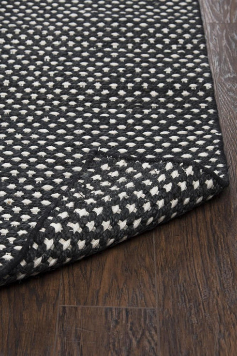 8' Black And Ivory Wool Polka Dot Hand Woven Area Rug