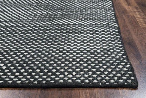 8' X 10' Black And Ivory Wool Polka Dot Hand Woven Area Rug