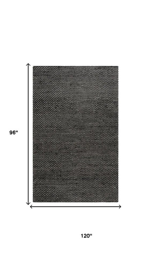 8' X 10' Black And Ivory Wool Polka Dot Hand Woven Area Rug