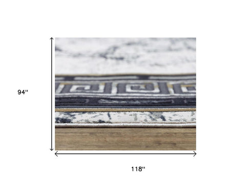 8' X 10' Black And Beige Oriental Area Rug