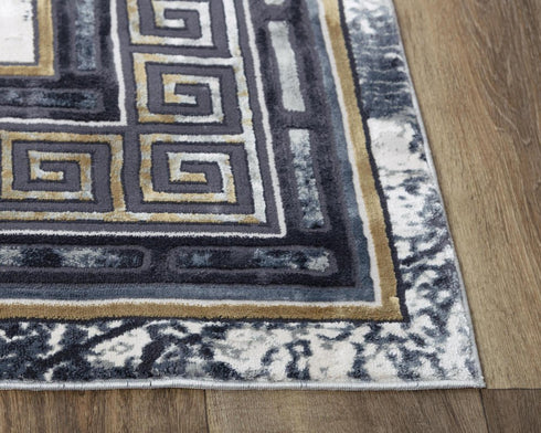 9' X 12' Black And Beige Oriental Area Rug