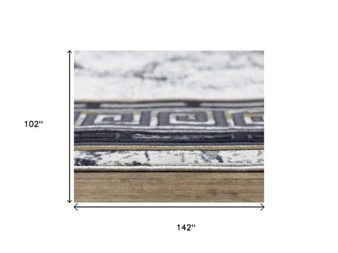 9' X 12' Black And Beige Oriental Area Rug
