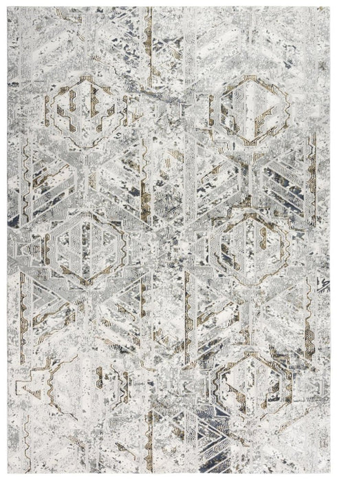 5' X 8' Stone Beige Gray And Ivory Geometric Area Rug