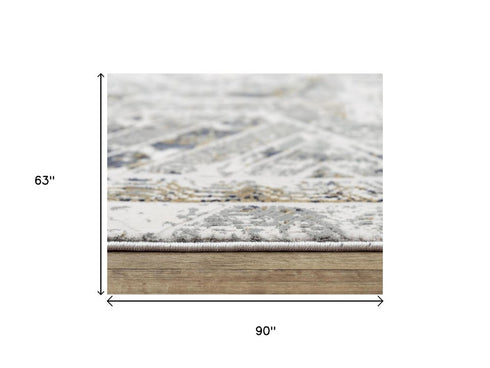 5' X 8' Stone Beige Gray And Ivory Geometric Area Rug