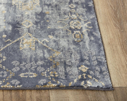 5' X 8' Gold Charcoal And Ivory Abstract Area Rug