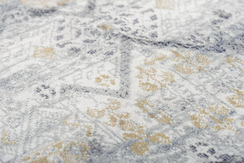 5' X 8' Gold Charcoal And Ivory Abstract Area Rug
