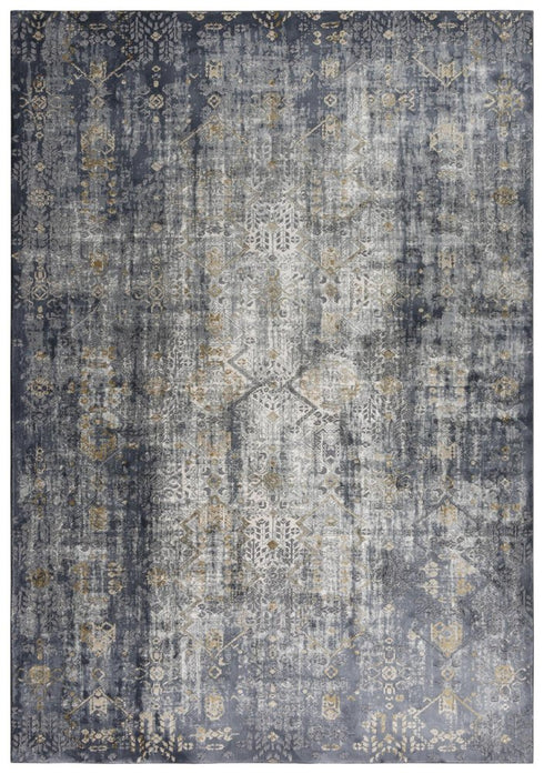 9' X 12' Gold Charcoal And Ivory Abstract Area Rug
