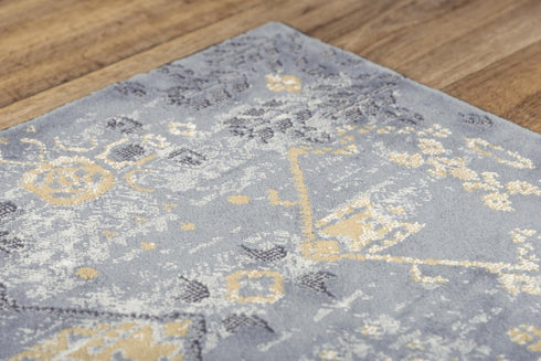 9' X 12' Gold Charcoal And Ivory Abstract Area Rug