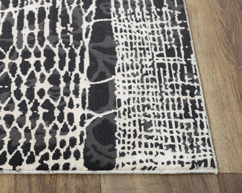 9' X 12' Beige Black Ivory And Gray Abstract Area Rug