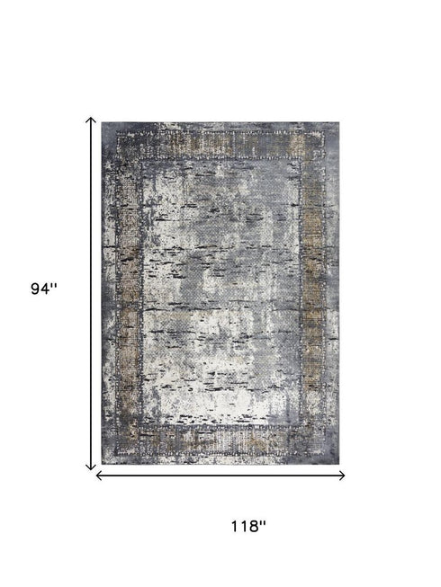 8' X 10' Beige And Charcoal Oriental Area Rug