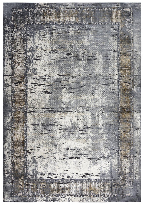 9' X 12' Beige And Charcoal Oriental Area Rug