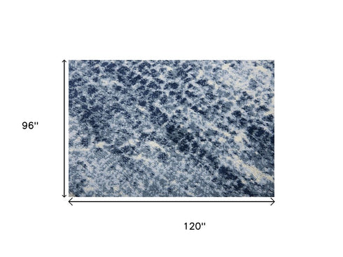 8' X 10' Blue Dark Blue And Ivory Abstract Area Rug