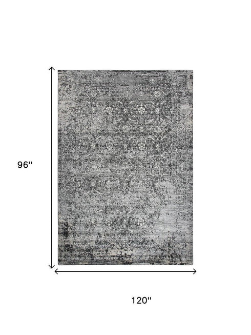 8' X 10' Brown Ivory Black And Light Gray Oriental Area Rug