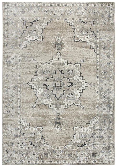 8' X 10' Brown Ivory Gray And Black Medallion Area Rug