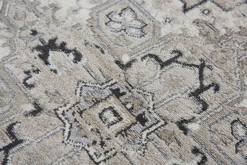 8' X 10' Brown Ivory Gray And Black Medallion Area Rug